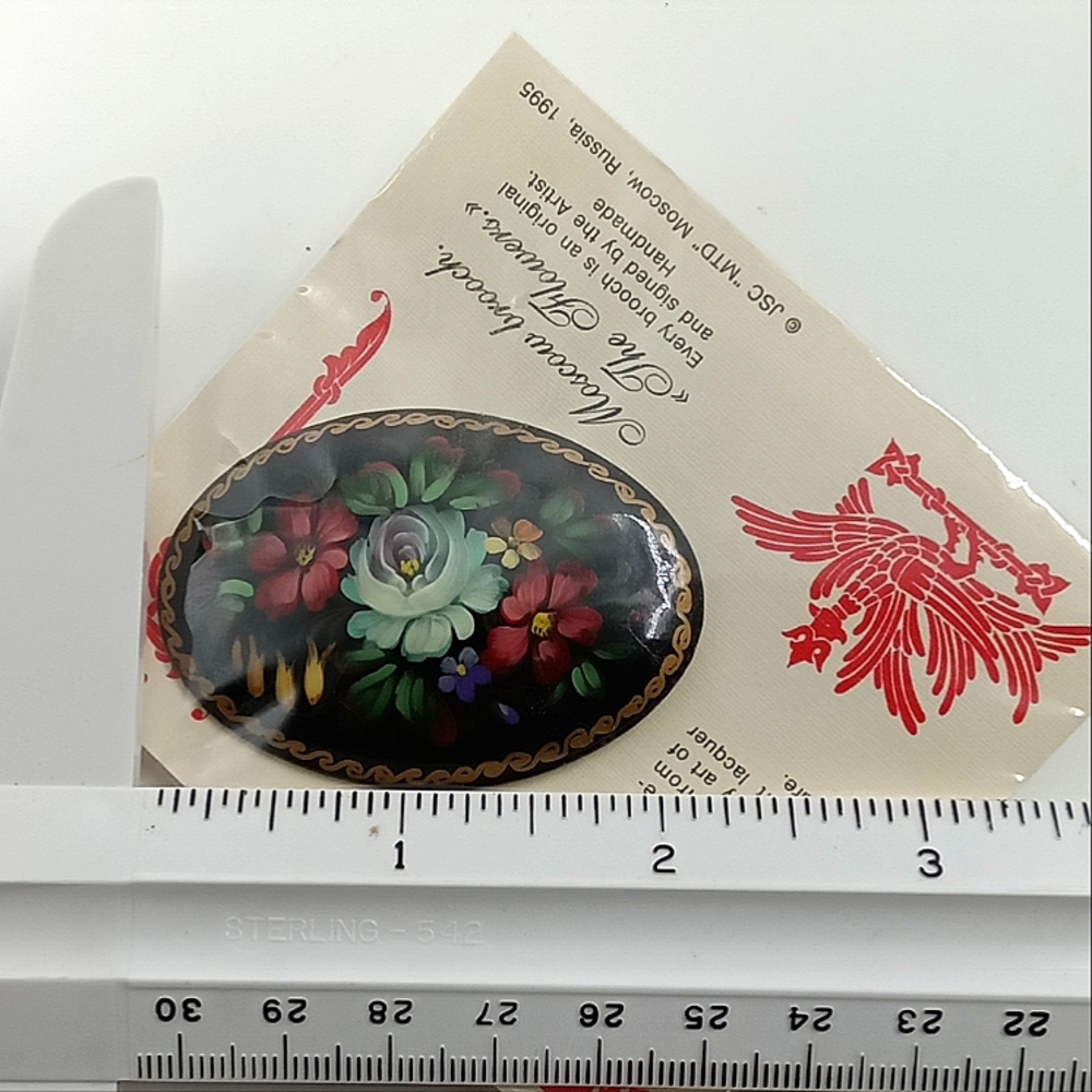 RUSSIAN LACQUER BROOCH, VINTAGE,